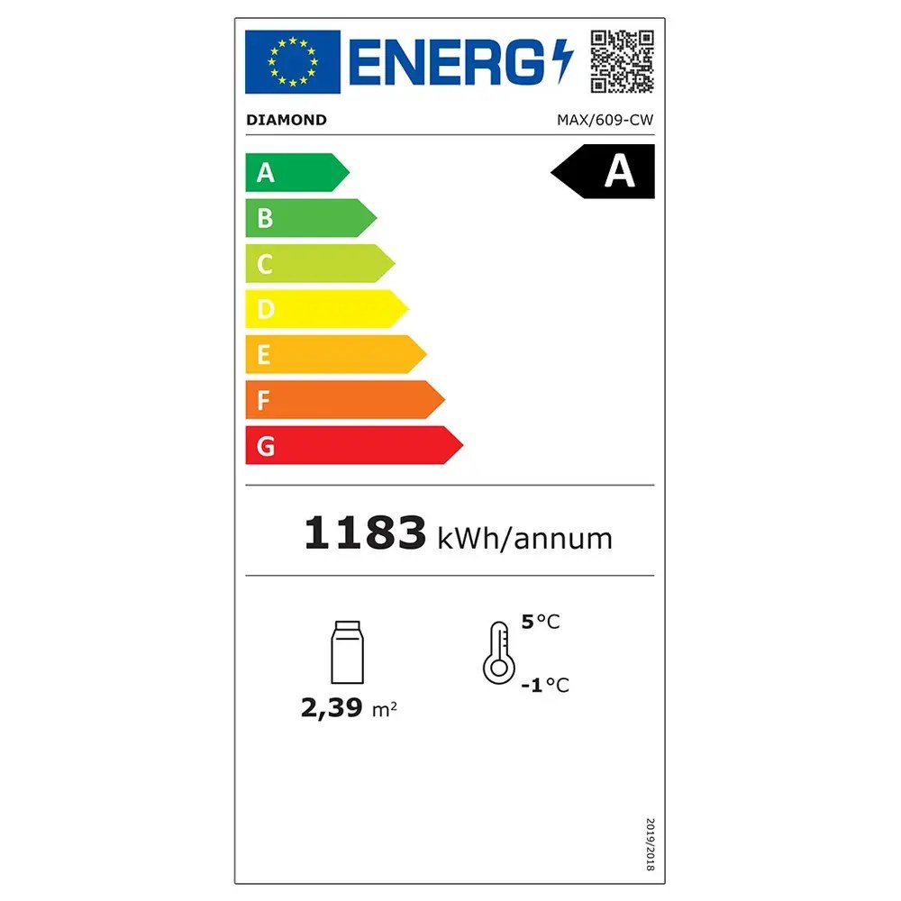 Diamond Wijnkoelvitrine | Exalta | Energiezuinig | 600l (120x 75cl) | Zwart | 1 Zone | 0°c/+10°c | Geforceerd | Wielen (geremd) | 900x650x1900(h)mm