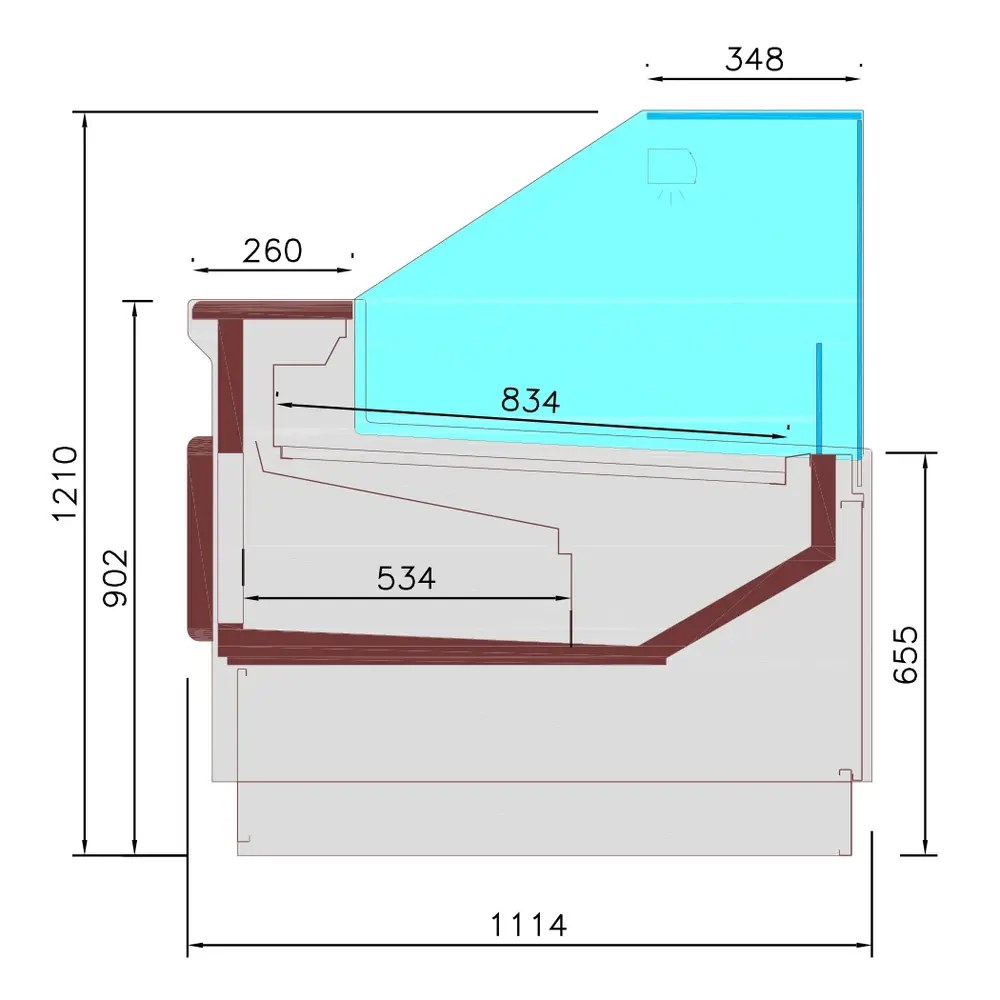 Diamond Wandkoeling | Rimini Line | Zwart | +1°c/+7°c | Statisch + Ventilator | Open | Intern Nachtgordijn | 1312x852x1500(h)mm