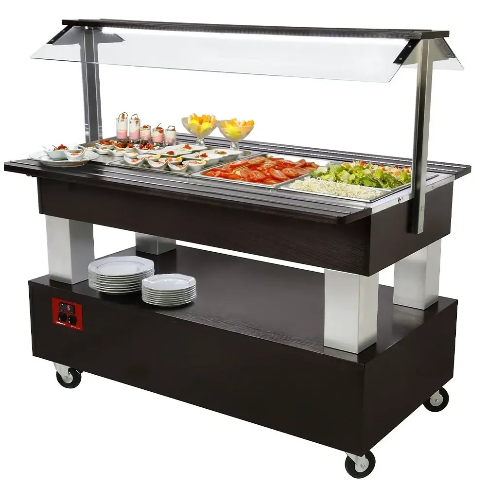 Diamond Gekoeld Buffet | Gourmet Line | Hout/rvs | 6x 1/1 GN | +2°c/+10°c | Statisch | Verlichte Kap | Wielen (geremd) | 2070x950x1370(h)mm