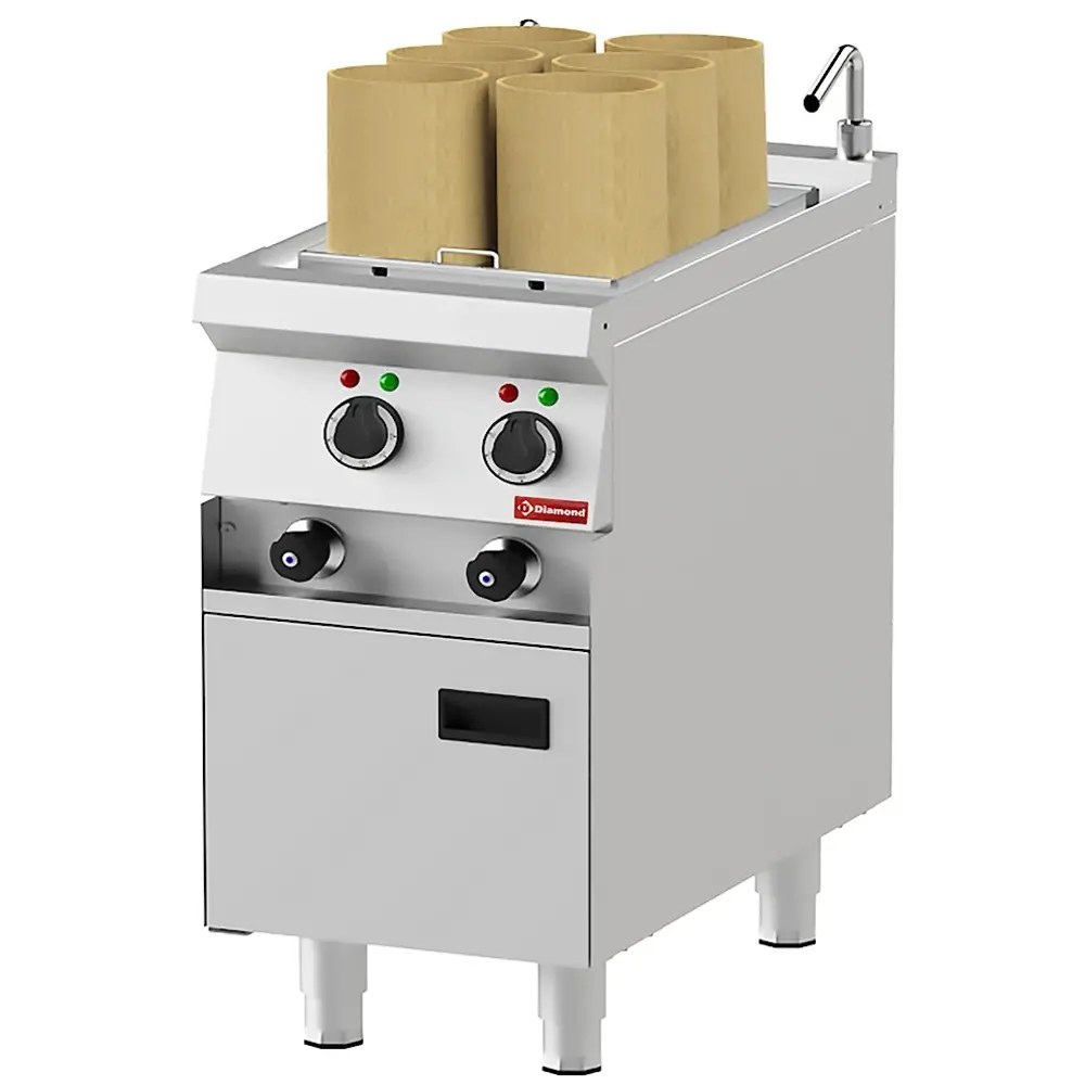 Diamond Dumpling-/dim Sum Stomer | Vapor Line | Elektrisch | 6x ø150mm | 30°c/110°c | 13.8kw (400v) | Vulkraan + Aftapkraan | 400x750x850(h)mm