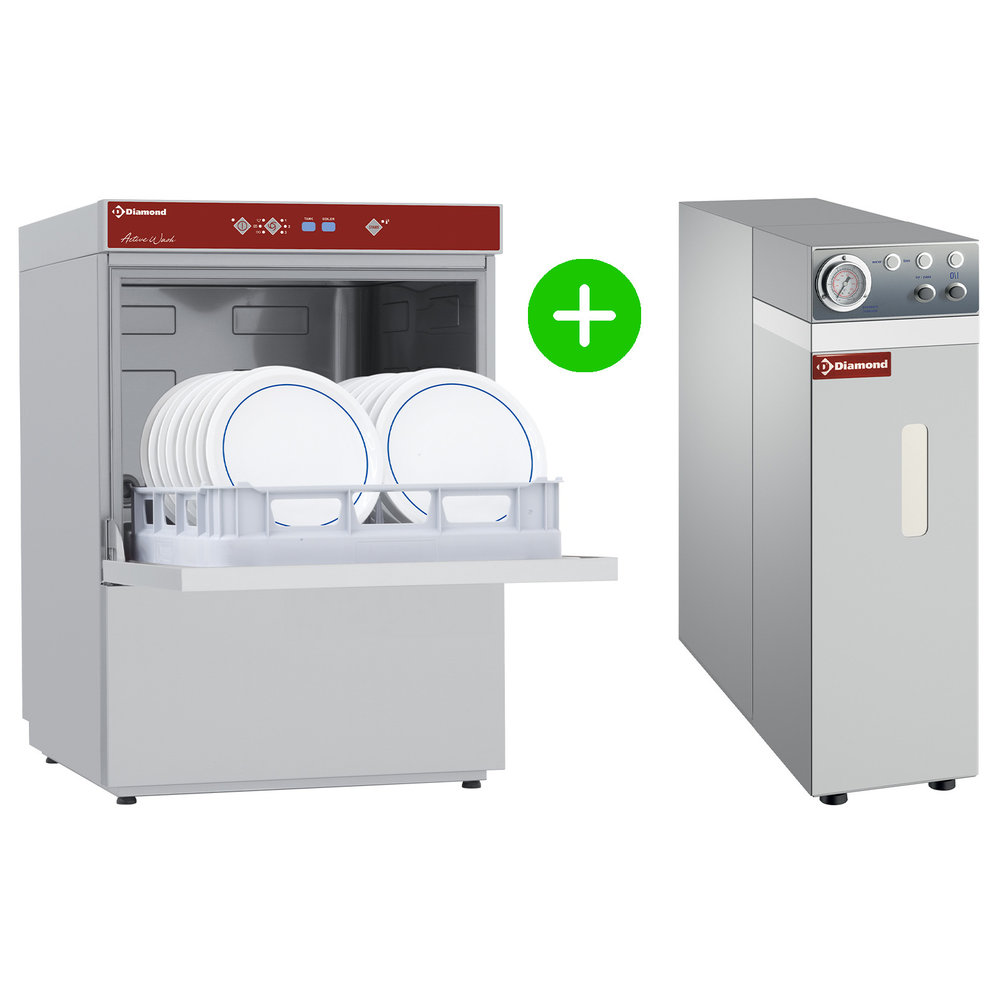 Diamond Horeca Vaatwasser + Osmose Unit | Mand 500x500mm | 400v | Afvoerpomp | Naglanspomp | Breaktank | 600x630x830(h)mm