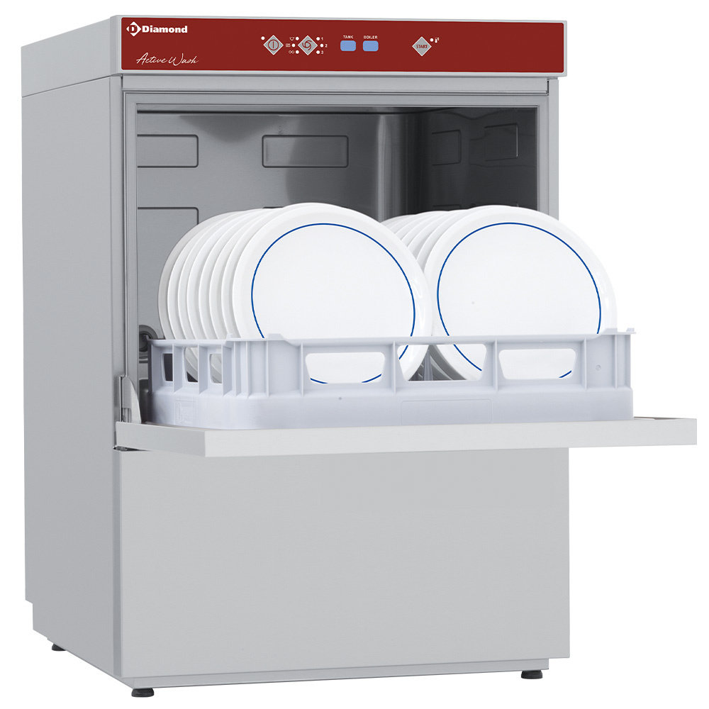 Diamond Horeca Vaatwasser + Onderstel | Mand 500x500mm | 400v | Naglanspomp | 600x630x1387(h)mm