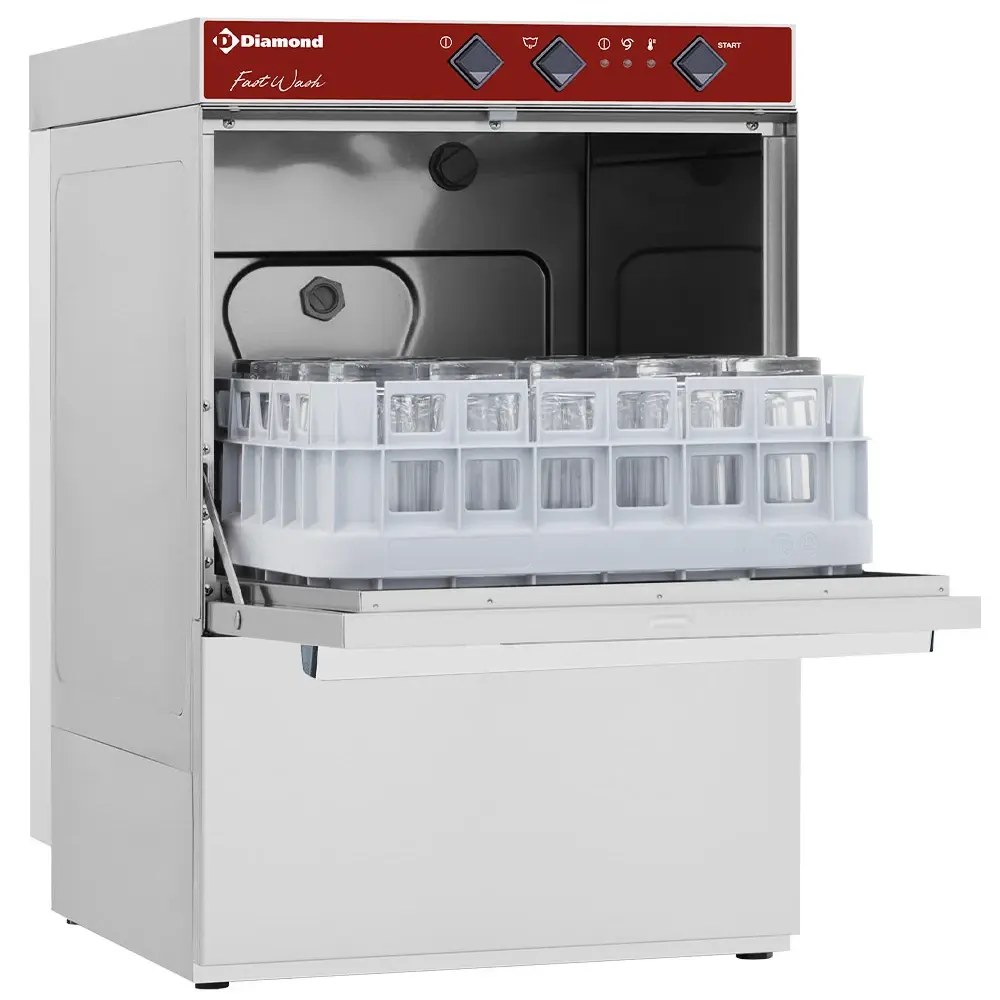 Diamond Glazenspoelmachine | Fast Wash | Mand 400x400 | Afvoerpomp | Zeeppomp | Naglanspomp | 230v | 435x540x675(h)mm