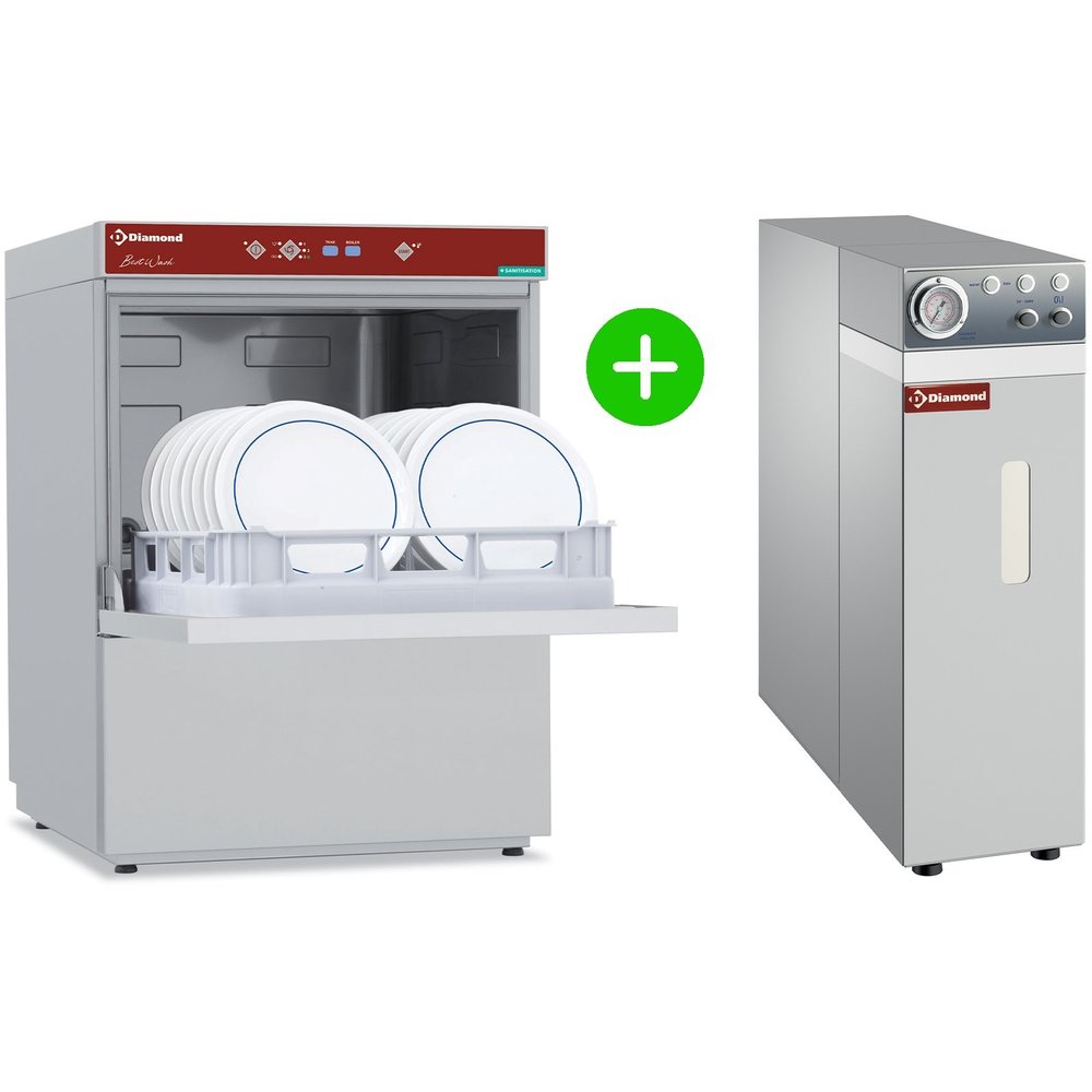 Diamond Horeca Vaatwasser + Osmose Unit | Ontsmetting | Mand 500x500mm | 400v | Afvoerpomp | Zeeppomp | Naglanspomp | Breaktank | 600x635x820(h)mm