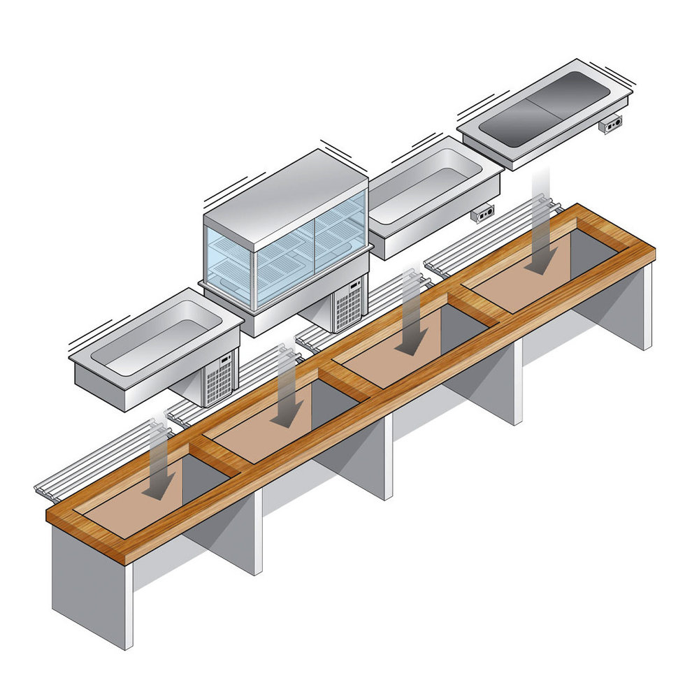 Diamond Drop-in Koelvitrine | Self-service (wandmodel) | -1°c/+7°c | Geventileerd | 0.9kw | 4 Schappen (1/1 Gn) | Intern Nachtgordijn | 1125x700x1580(h)mm