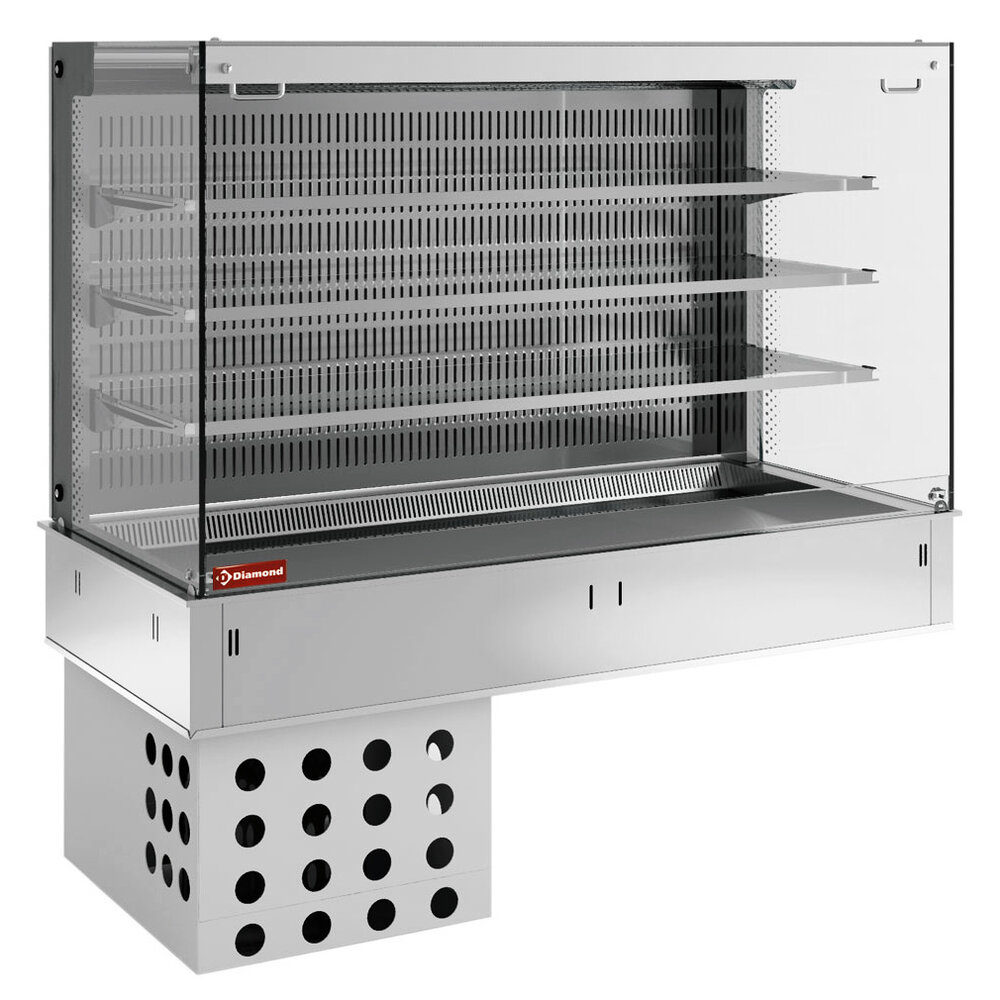 Diamond Inbouw-element | Koelvitrine (self-service) + Gekoelde Kuip (4x 1/1 Gn) | -1°c/+7°c | Geventileerd | 230v | Intern Nachtgordijn | 1455x700x1580(h)mm