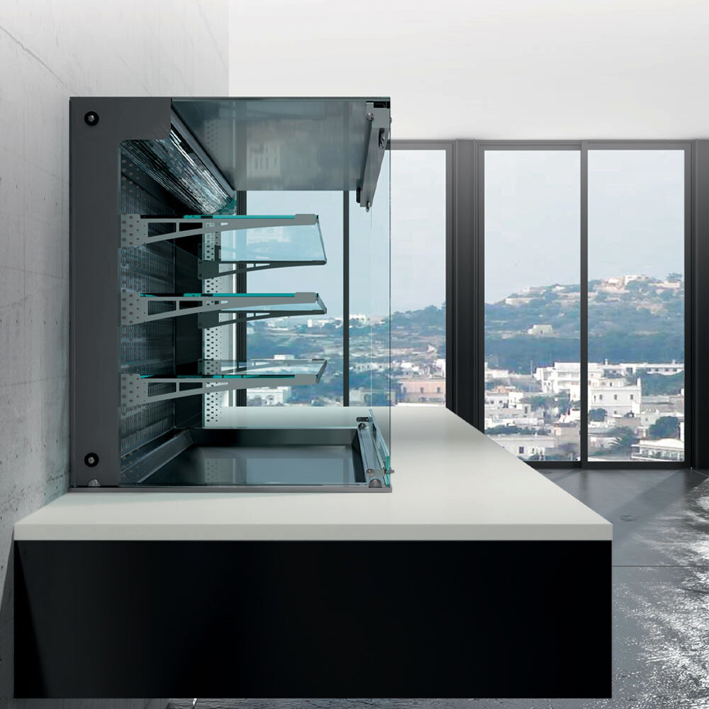 Diamond Inbouw-element | Koelvitrine (self-service) + Gekoelde Kuip (4x 1/1 Gn) | -1°c/+7°c | Geventileerd | 230v | Intern Nachtgordijn | 1455x700x1580(h)mm