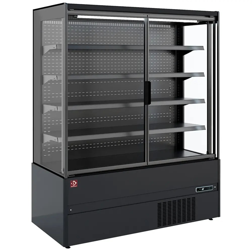 Diamond Wandkoeling | Rimini Line | Zwart | +1°c/+7°c | Statisch + Ventilator | Open | Intern Nachtgordijn | 2562x852x1500(h)mm