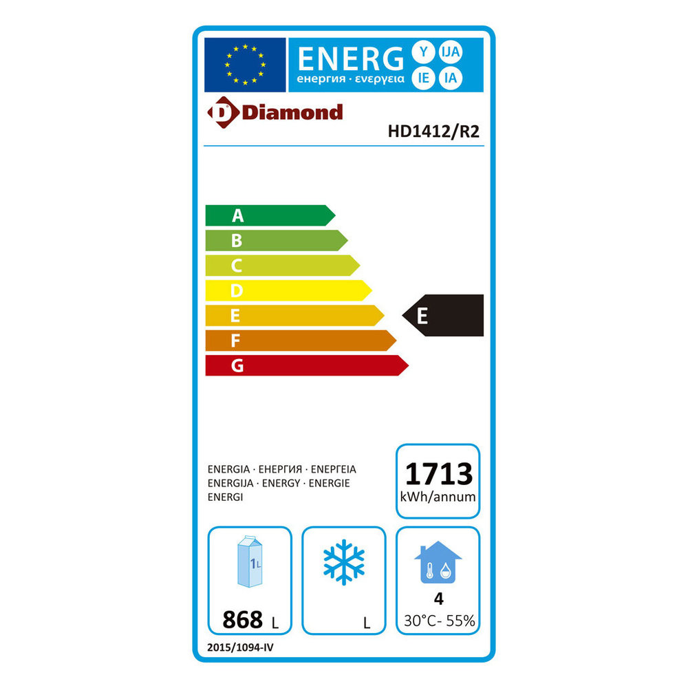 Diamond Koelkast | 1100l | Rvs | 0°c/+8°c | Geventileerd | 0.56kw | 1385x720x2065(h)mm