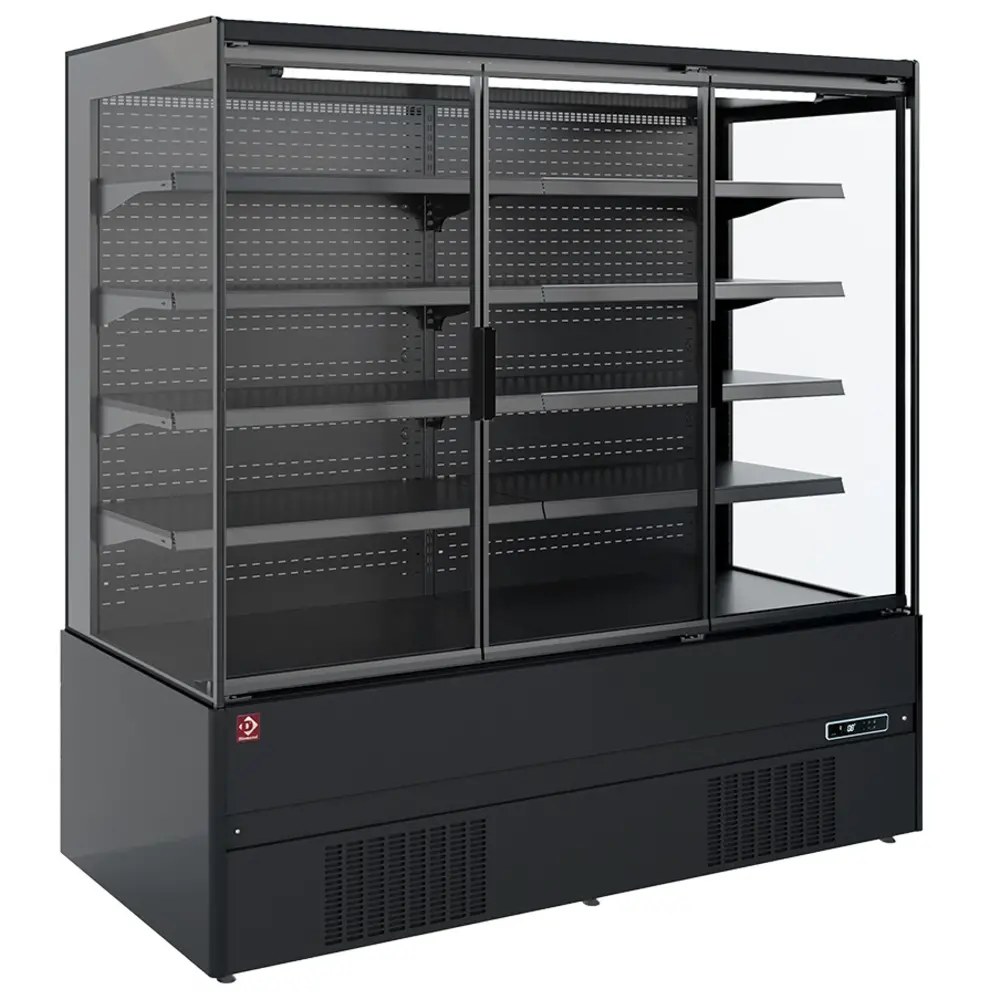 Diamond Wandkoeling | Rimini Line | Zwart | +1°c/+7°c | Statisch + Ventilator | Open | Intern Nachtgordijn | 866x665x1500(h)mm