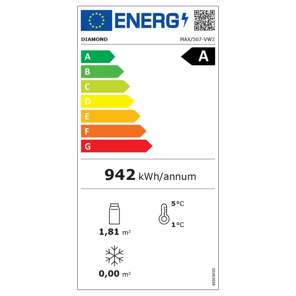 Diamond Wijnkoelvitrine | Exalta | Energiezuinig | 440l (66x 75cl) | Zwart | 1 Zone | 0°c/+10°c | Geforceerd | Wielen (geremd) | 700x650x1900(h)mm