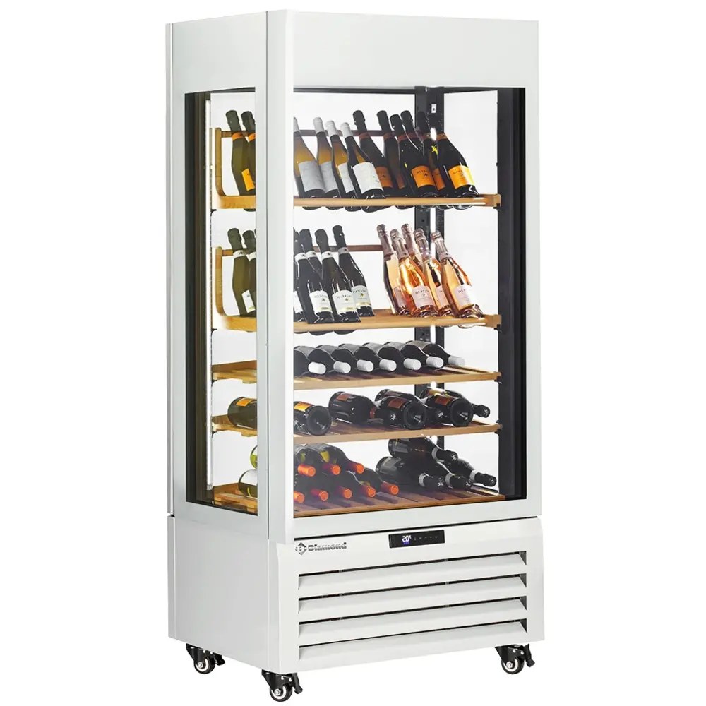Diamond Wijnkoelvitrine | Exalta | Energiezuinig | 600l (99x 75cl) | Zwart | 1 Zone | 0°c/+10°c | Geforceerd | Wielen (geremd) | 900x650x1900(h)mm