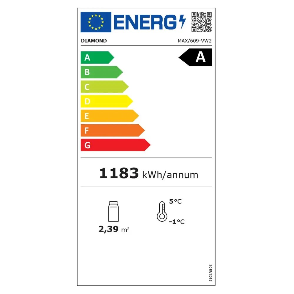 Diamond Wijnkoelvitrine | Exalta | Energiezuinig | 600l (99x 75cl) | Zwart | 1 Zone | 0°c/+10°c | Geforceerd | Wielen (geremd) | 900x650x1900(h)mm