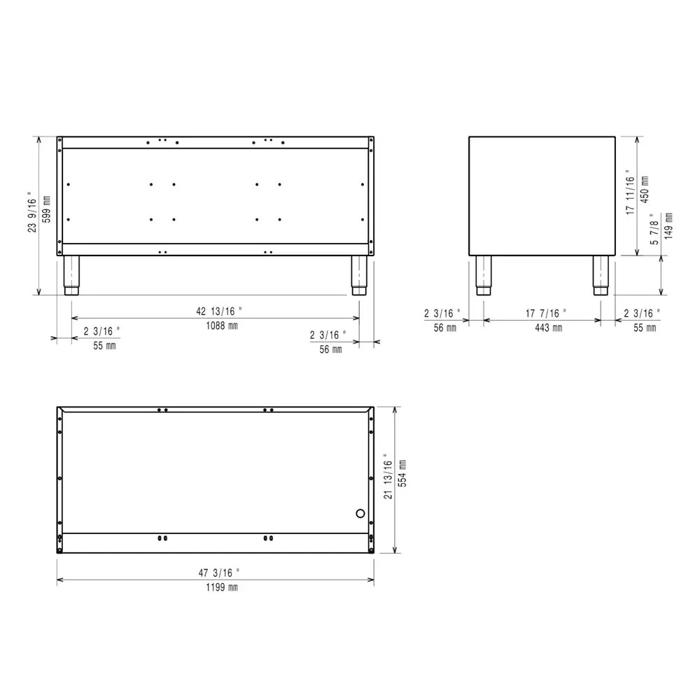 Diamond Onderstel | Maxima 700+ | Rvs | Open Kast | 1200x550x600(h)mm