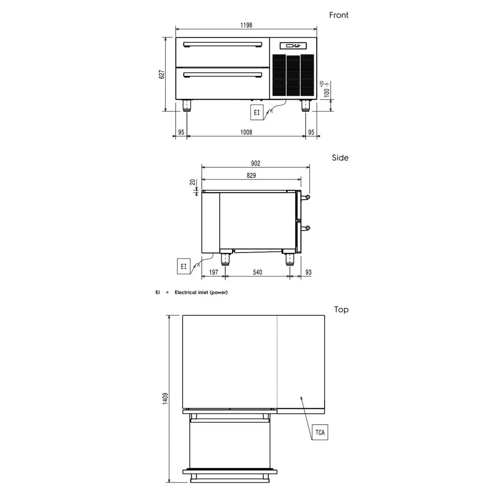 Diamond Onderstel-koel-/vrieswerkbank | Maxima 900+ | 225l | 2 Laden (2/1 Gn) | -22°c/+8°c | Geforceerd | Zonder Werkblad | 1200x829x627(h)mm