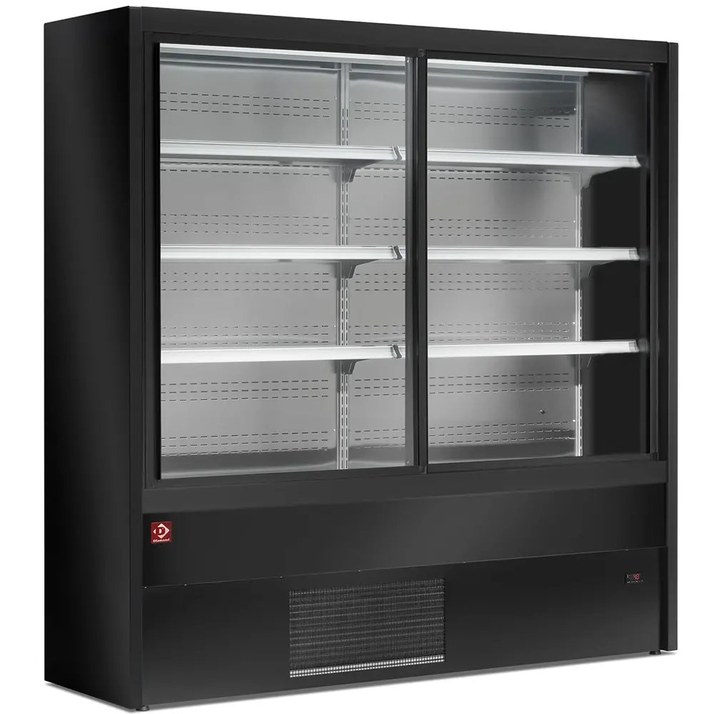 Diamond Wandkoeling | Padova | Zwart | +3°c/+6°c | Geforceerd | 4 Schappen | 1.15kw | Schuifdeuren | 1800x570x2000(h)mm