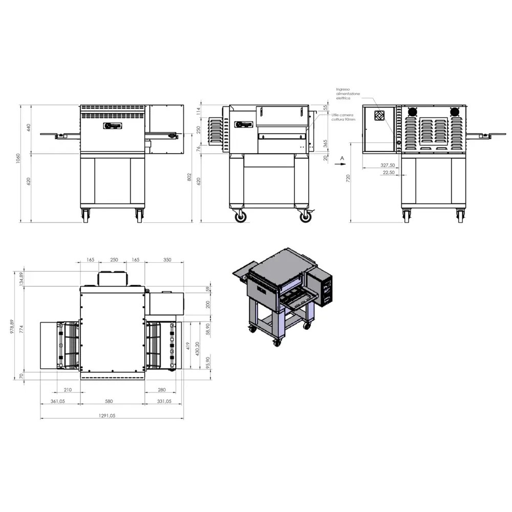 Diamond Onderstel | Diamond Tunneloven Dia-ftgv40/58-n | Wielen (geremd) | 765x580x620(h)mm
