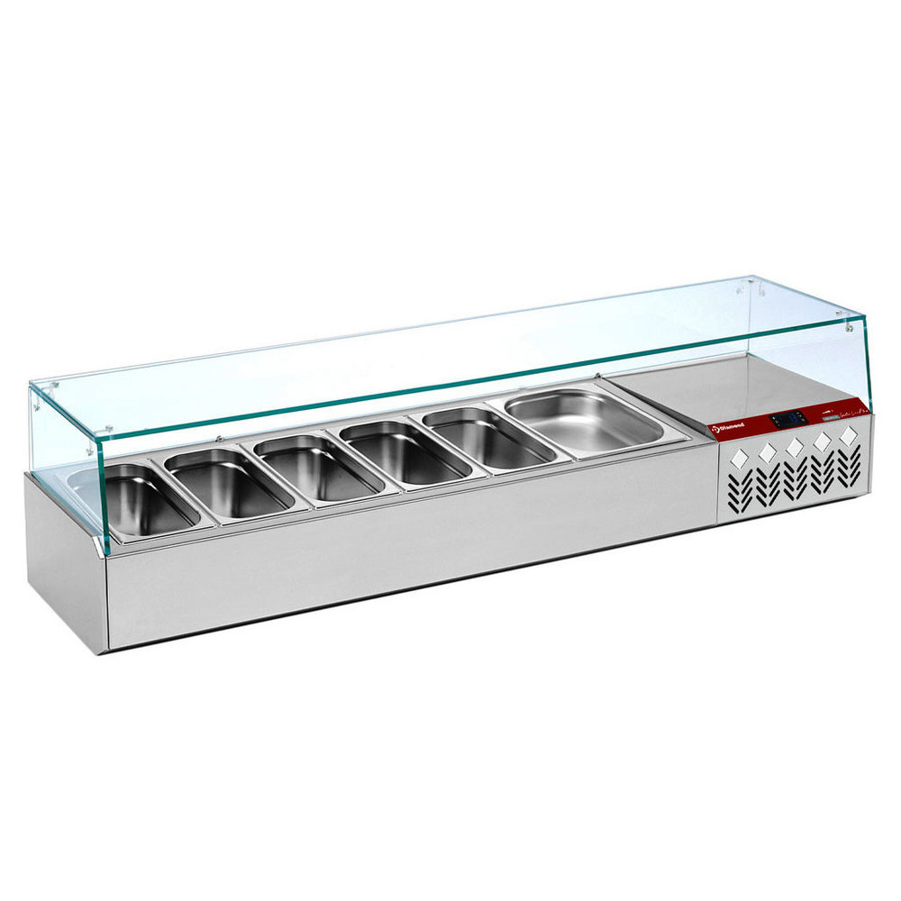 Diamond Opzetkoelvitrine | 6x 1/4 GN + 1x 1/9 GN | 0°c/+8°c | Statisch | 0.14kw | 1610x324x401(h)mm