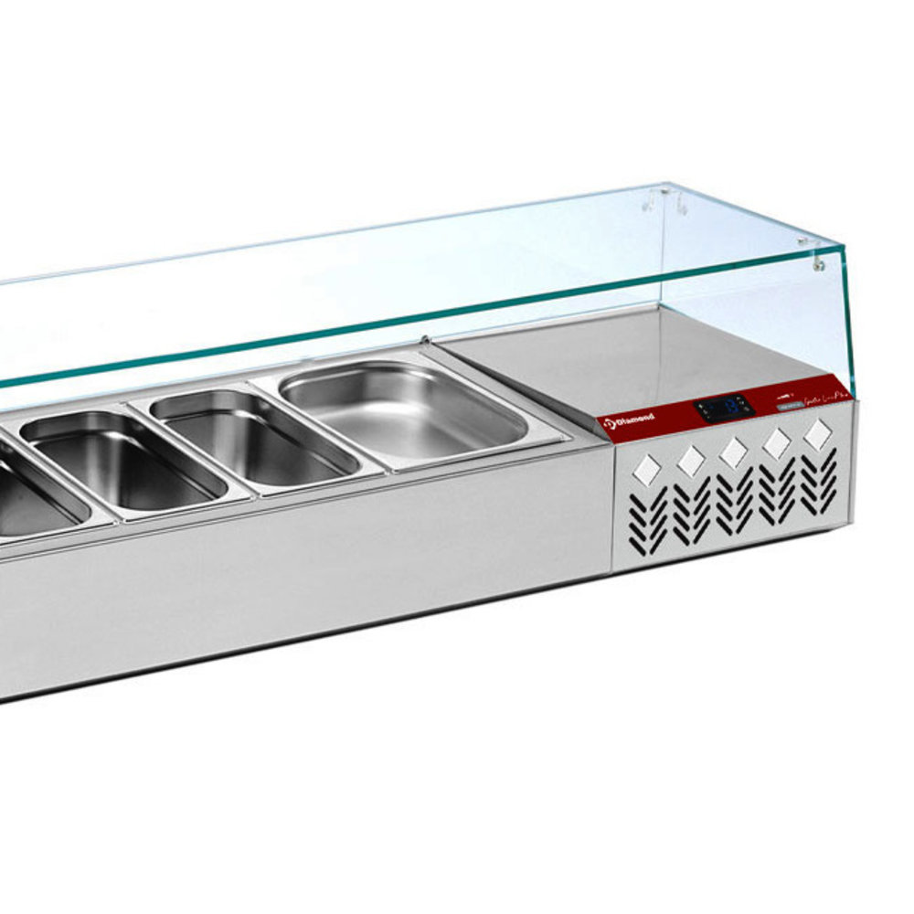 Diamond Opzetkoelvitrine | 6x 1/4 GN + 1x 1/9 GN | 0°c/+8°c | Statisch | 0.14kw | 1610x324x401(h)mm