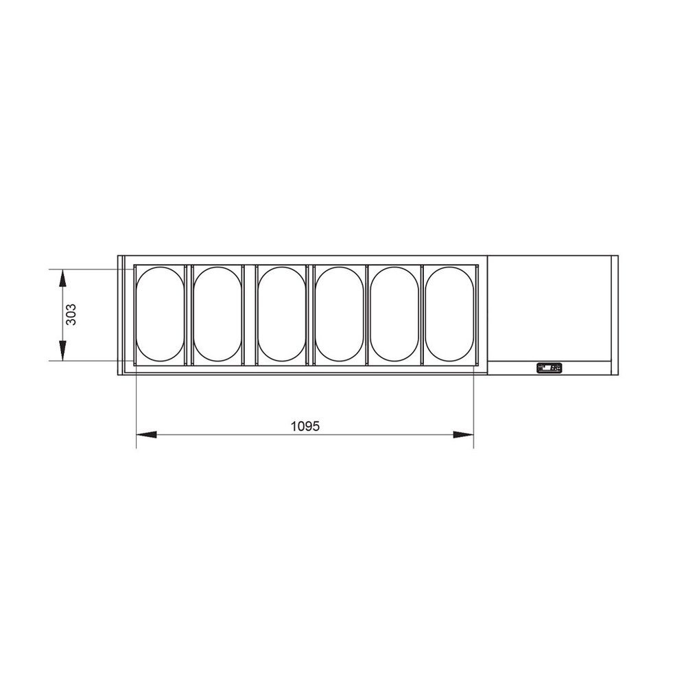 Diamond Opzetkoelvitrine | 6x 1/4 GN + 1x 1/9 GN | 0°c/+8°c | Statisch | 0.14kw | 1610x324x401(h)mm
