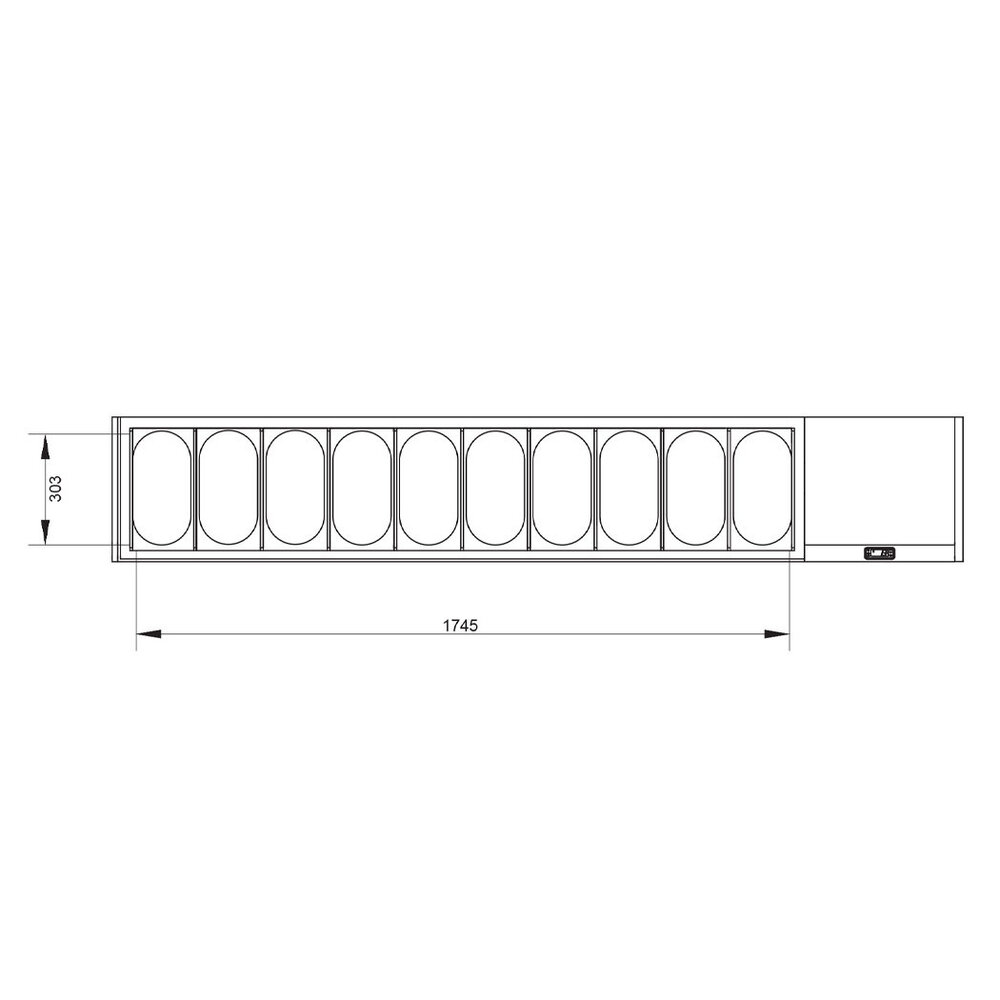 Diamond Opzetkoelvitrine | 10x 1/4 GN + 1x 1/9 GN | 0°c/+8°c | 2260x324x387/401(h)mm