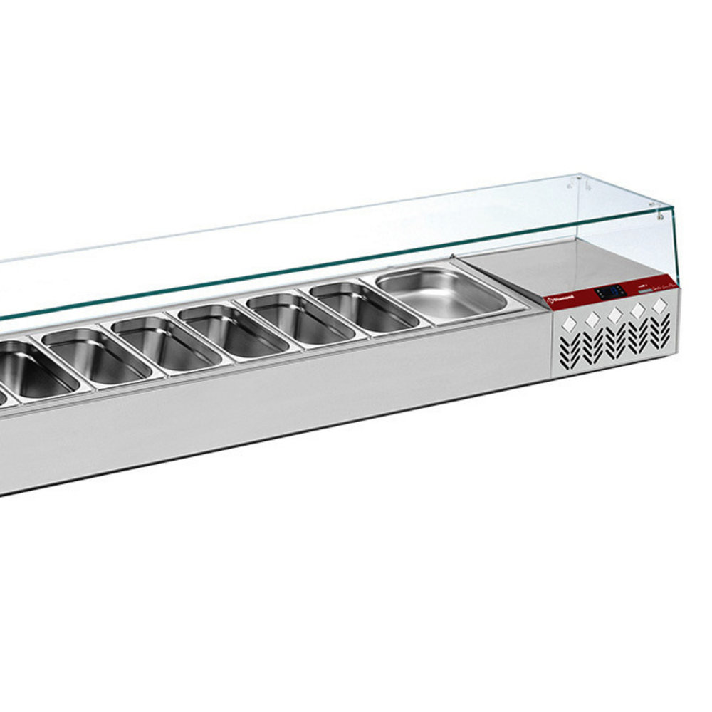 Diamond Opzetkoelvitrine | 12x 1/4 GN + 1x 1/9 GN | 0°c/+8°c | Statisch | 2560x324x401(h)mm