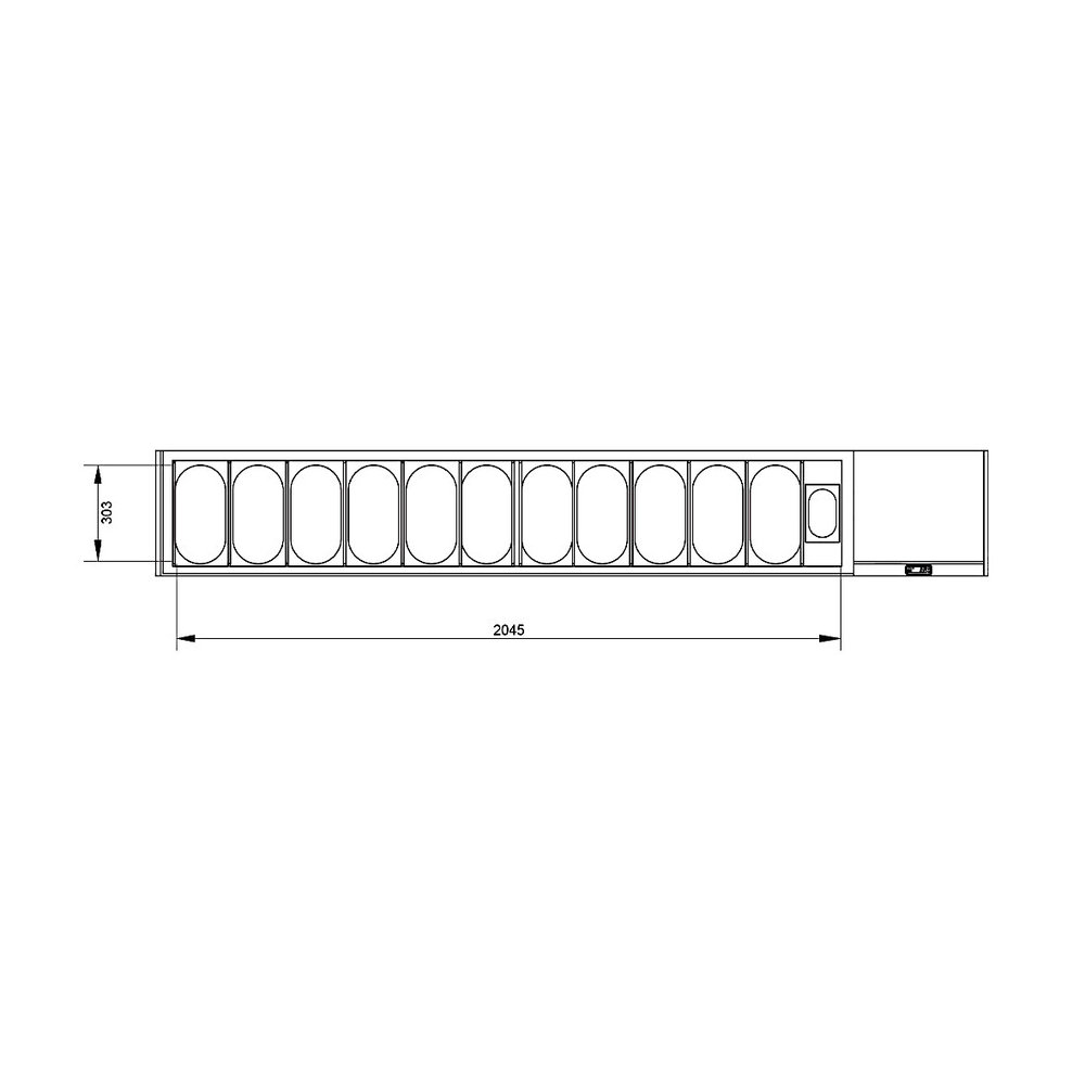 Diamond Opzetkoelvitrine | 12x 1/4 GN + 1x 1/9 GN | 0°c/+8°c | Statisch | 2560x324x401(h)mm
