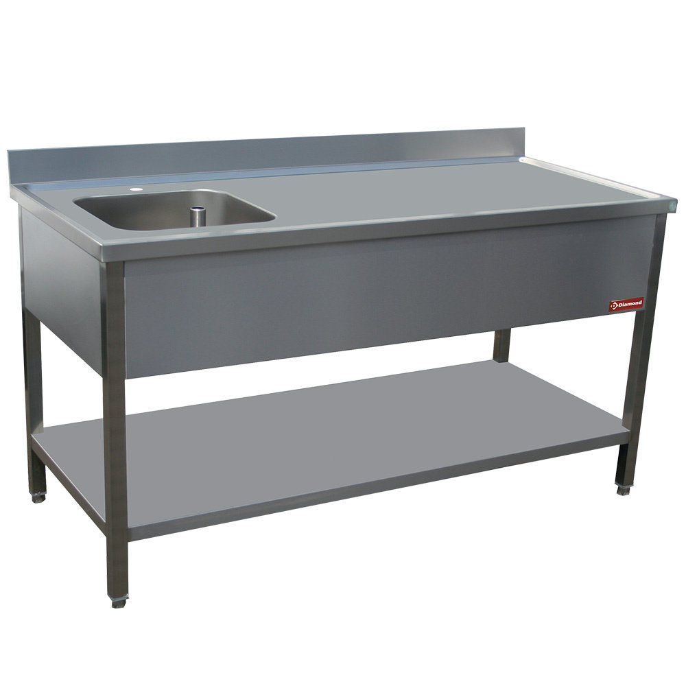 Diamond Cheftafel | Spoelbak Links 400x400mm | 1800x700x880/900(h)mm