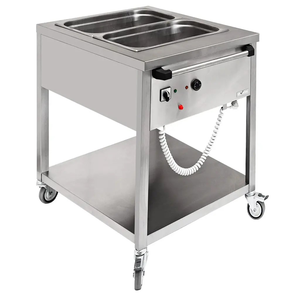 Diverso by Diamond Bain-marie Wagen | Elektrisch | 2x 1/1 GN | 0°c/90°c | 1.5kw (230v) | Aftapkraan | 910x660x870(h)mm