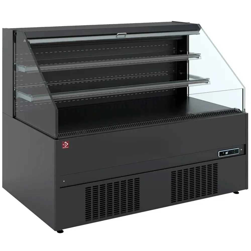 Diamond Warmhoudvitrine | Zwart/grijs | +30°c/+90°c | 4 Niveaus | 1.32kw | 1500x780x1380(h)mm