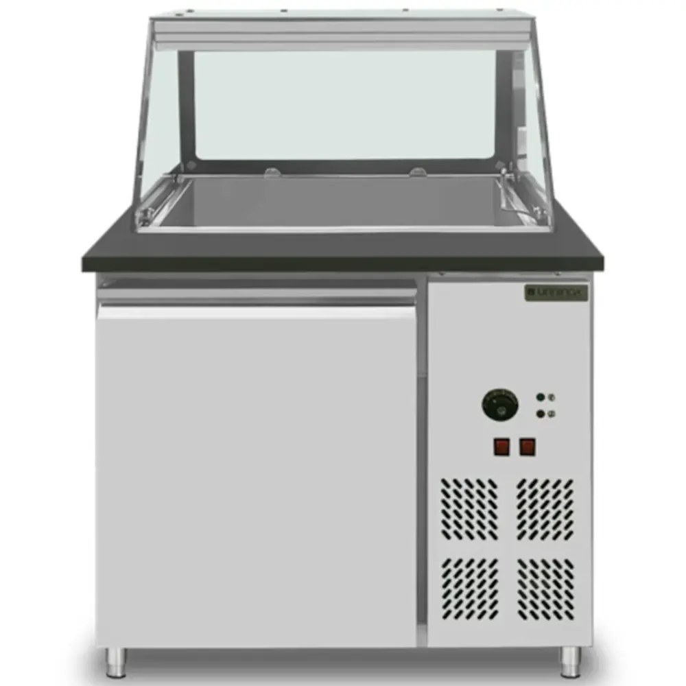 Unninox Bain-marie | Elektrisch | 2x 1/1 GN | 30°c/85°c | 2.4kw (230v) | Aftapkraan | Gesloten Onderkast | 830x820x855(h)mm