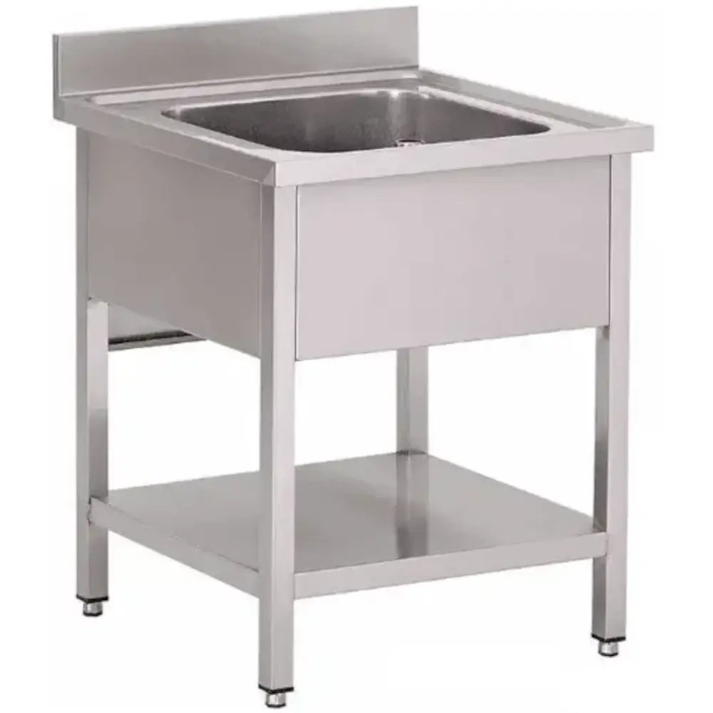 Unninox Rvs Spoelwerktafel Met Spoelbak en Bodemschap | Met Achteropstand Zelfmontage | 600x700x850(h)mm