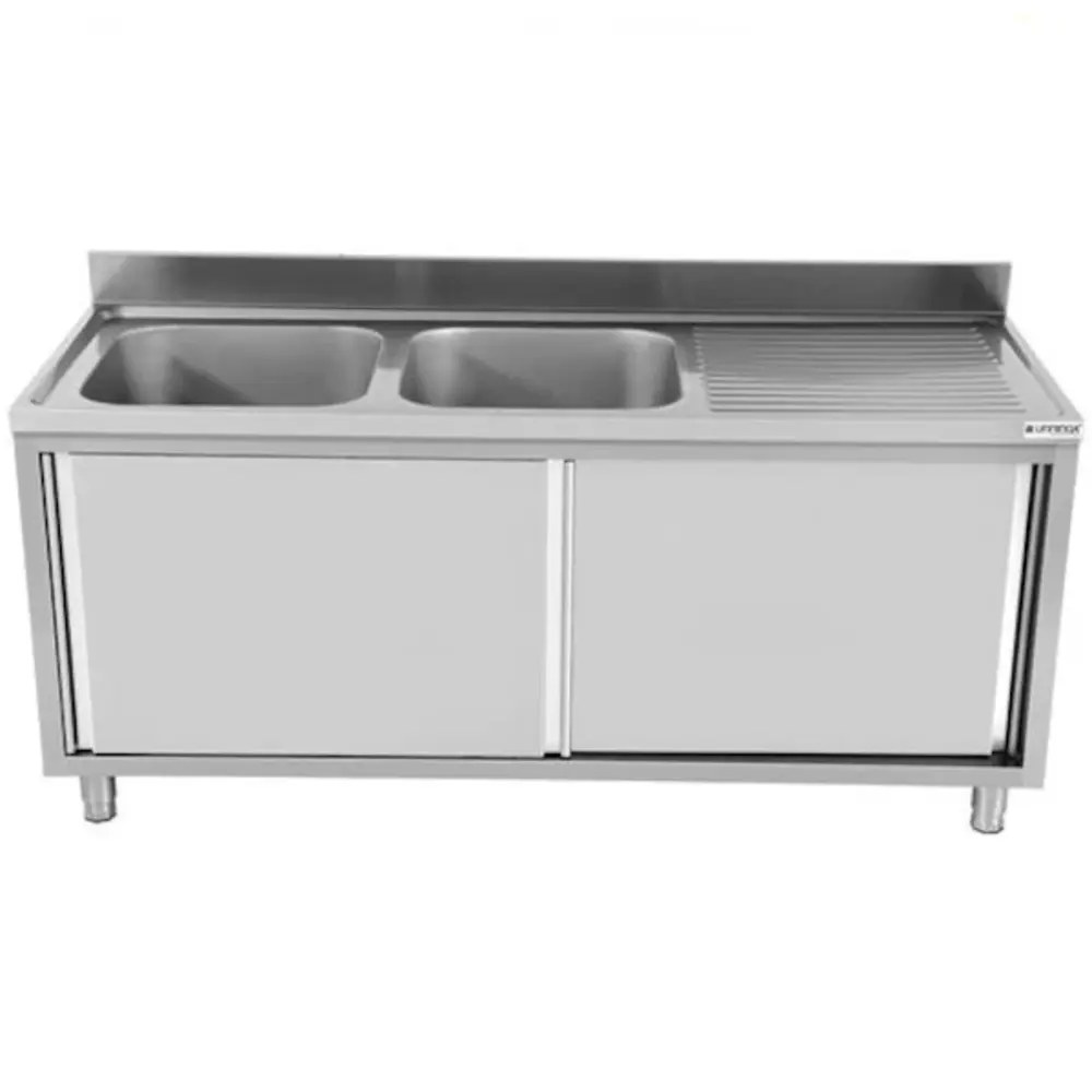 Unninox Spoelwerktafel | Rvs | Rechts 2 Spoelbakken + Bodemschap | Zelfmontage | Achteropstand | 1800x700x850(h)mm