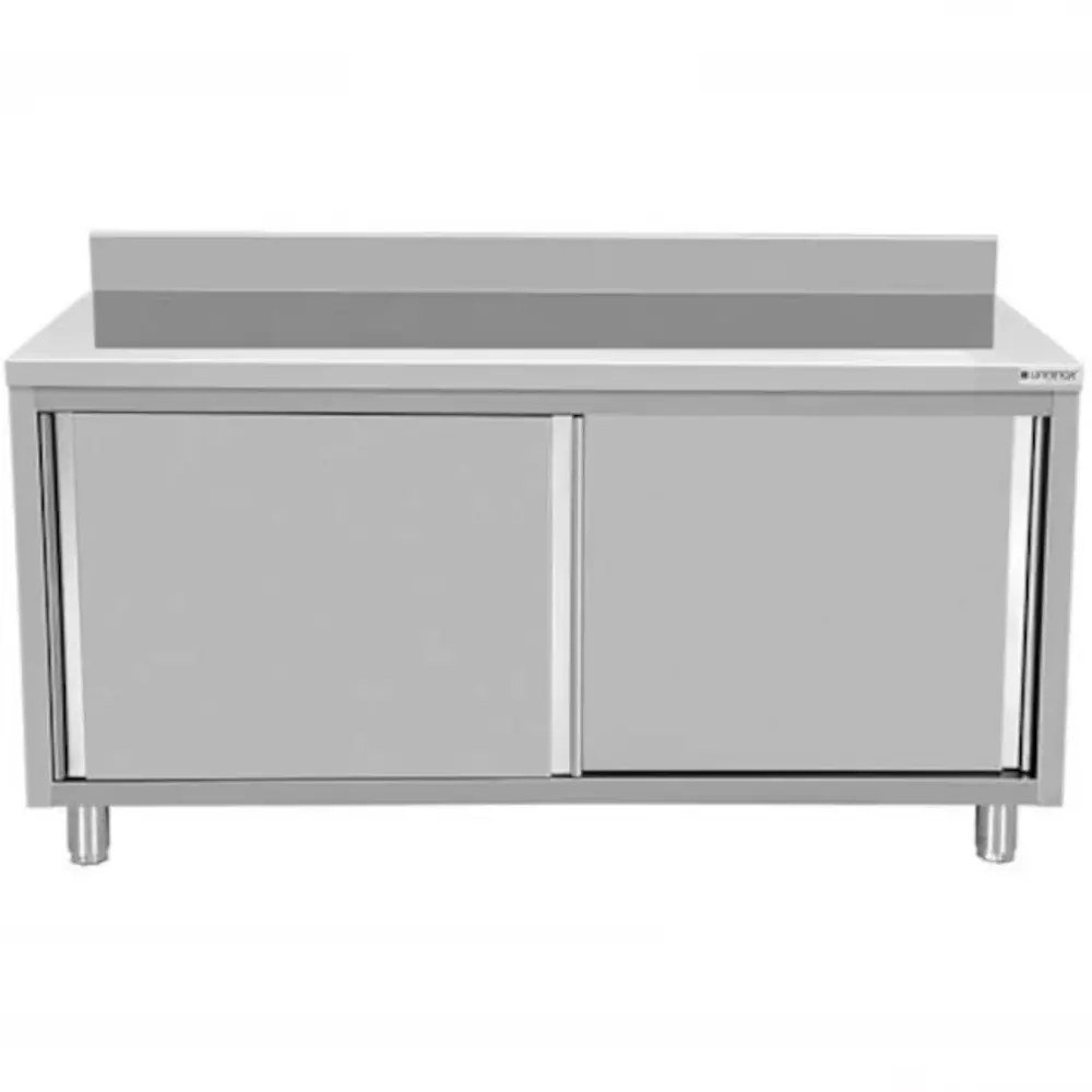 Unninox Rvs Werkbank Met Schuifdeuren + Achteropstand | 700mm Diep | 850mm Hoog