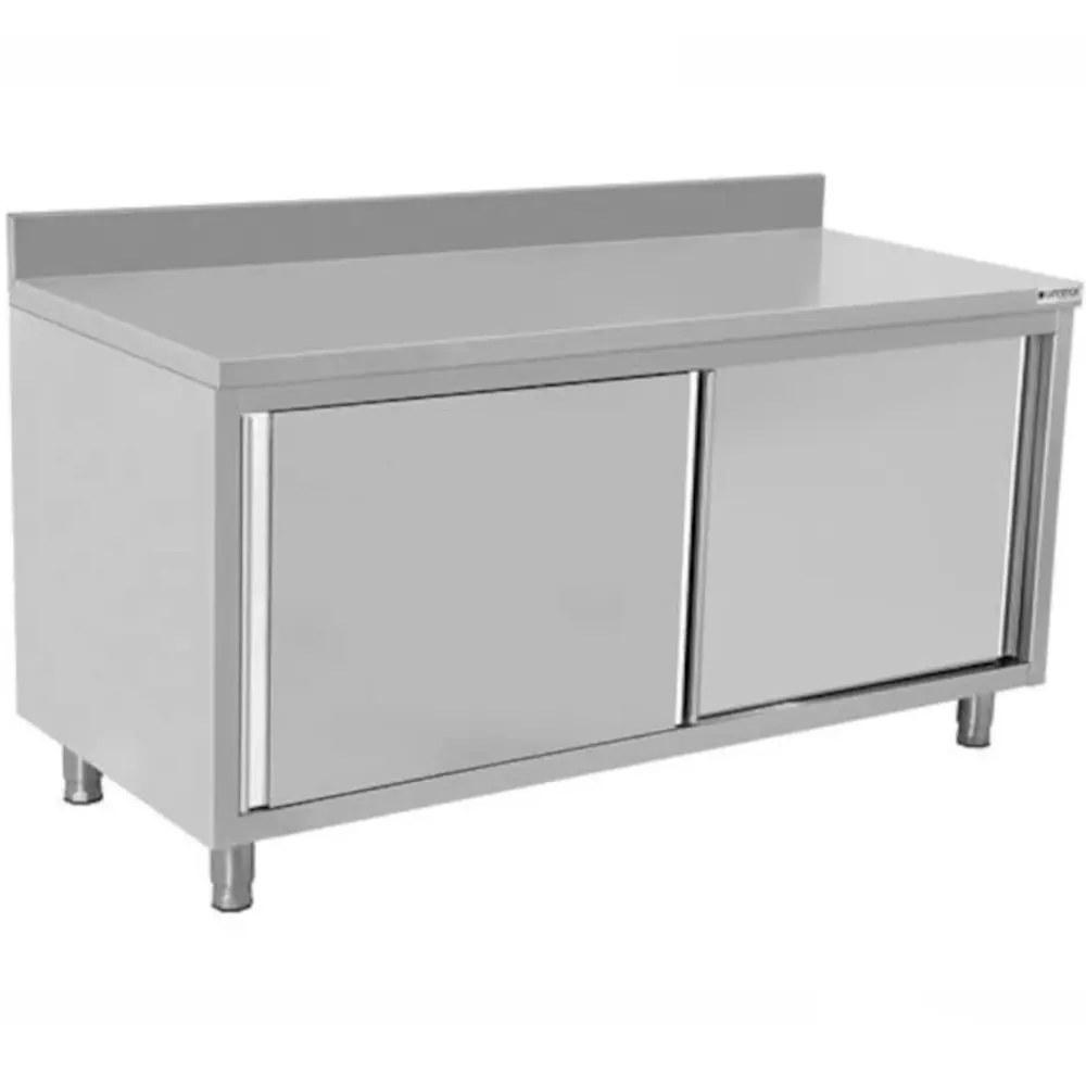 Unninox Rvs Werkbank Met Schuifdeuren + Achteropstand | 700mm Diep | 850mm Hoog