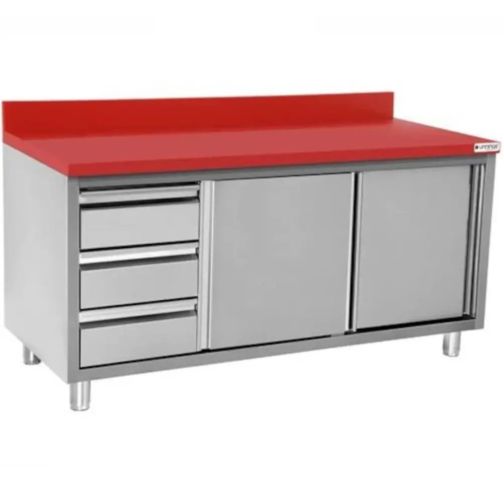 Unninox Snijwerktafel | Rvs/polyethyleen | Schuifdeuren + Laden (rechts) | Diepte 700 | Hoogte 850/900 | Breedte 1200-2000 | Achteropstand
