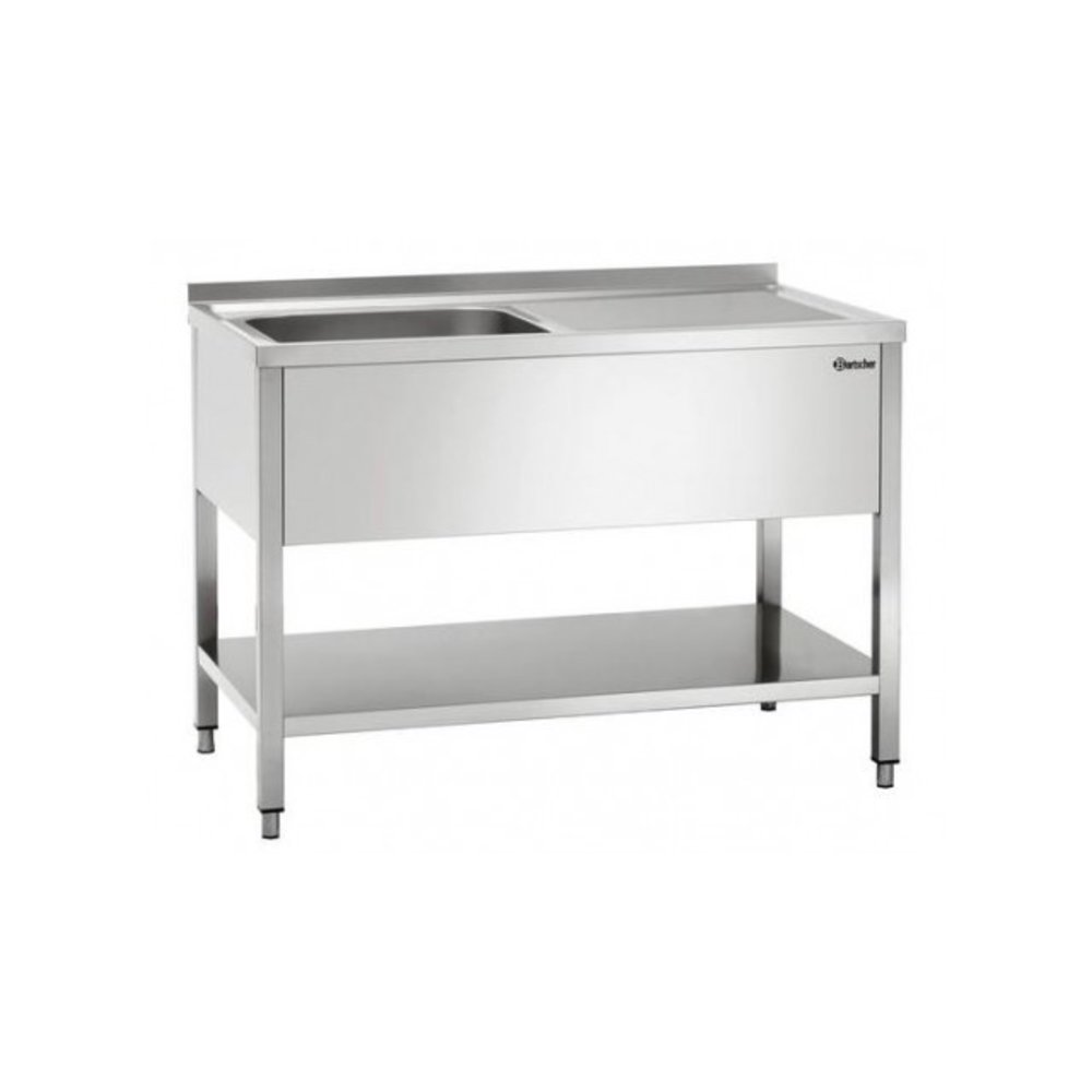 Bartscher Rvs Spoelwerktafel Met 1 Spoelbak en Bodemschap + Achteropstand | 1400x700x850(h)mm