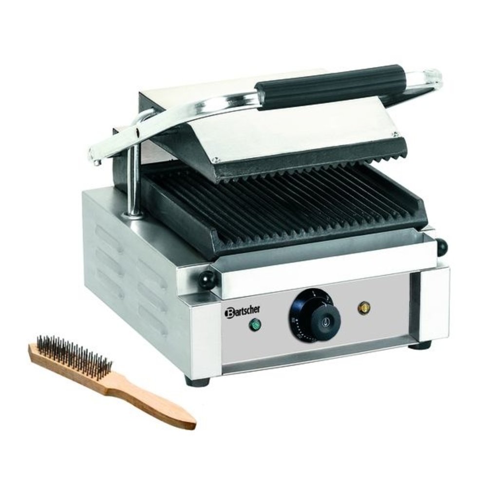 Bartscher Contactgrill 1800 1R | Geribbeld | 1.8kw | Grillplaten Gietijzer/geëmailleerd | 290x395x210(h)mm