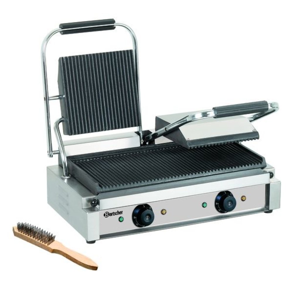 Bartscher Contactgrill 3600 2R | Geribbeld | 3.6kw | Grillplaten Gietijzer/geëmailleerd | 570x395x210(h)mm