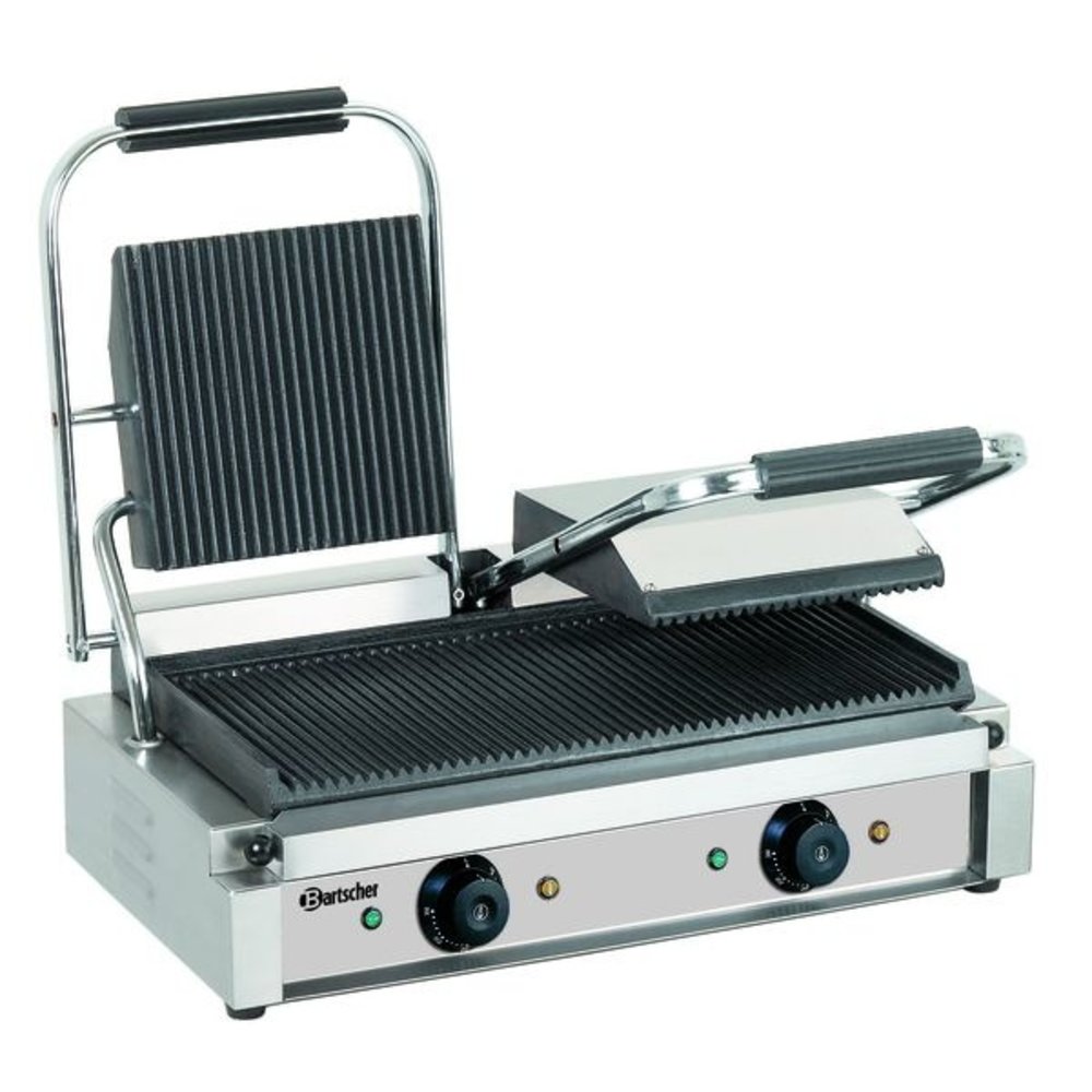 Bartscher Contactgrill 3600 2R | Geribbeld | 3.6kw | Grillplaten Gietijzer/geëmailleerd | 570x395x210(h)mm