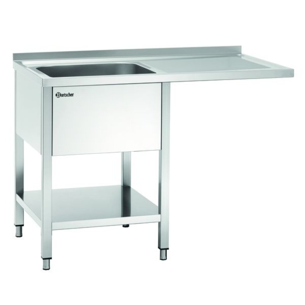 Bartscher Rvs Spoelwerktafel Met 1 Spoelbak Links em Bodemschap | Achteropstand en Ruimte Voor Vaatwasser | 1200x700x850(h)mm