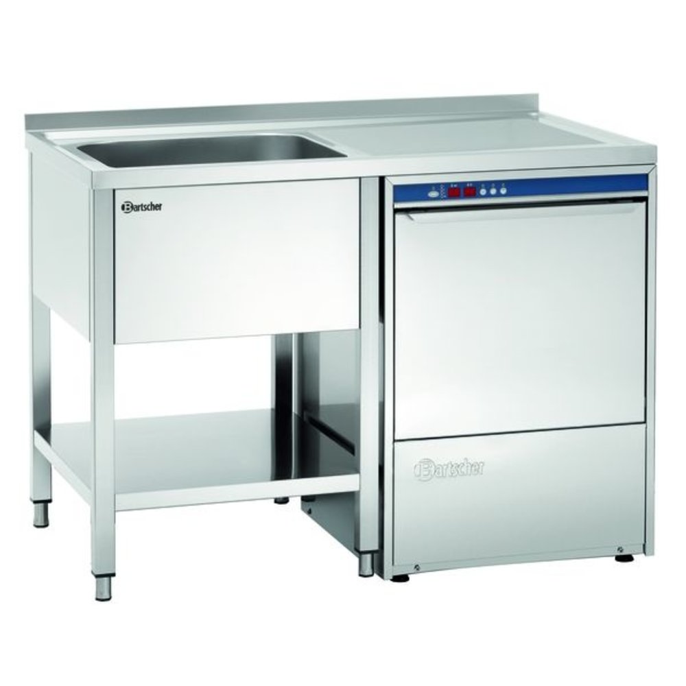 Bartscher Rvs Spoelwerktafel Met 1 Spoelbak Links em Bodemschap | Achteropstand en Ruimte Voor Vaatwasser | 1200x700x850(h)mm