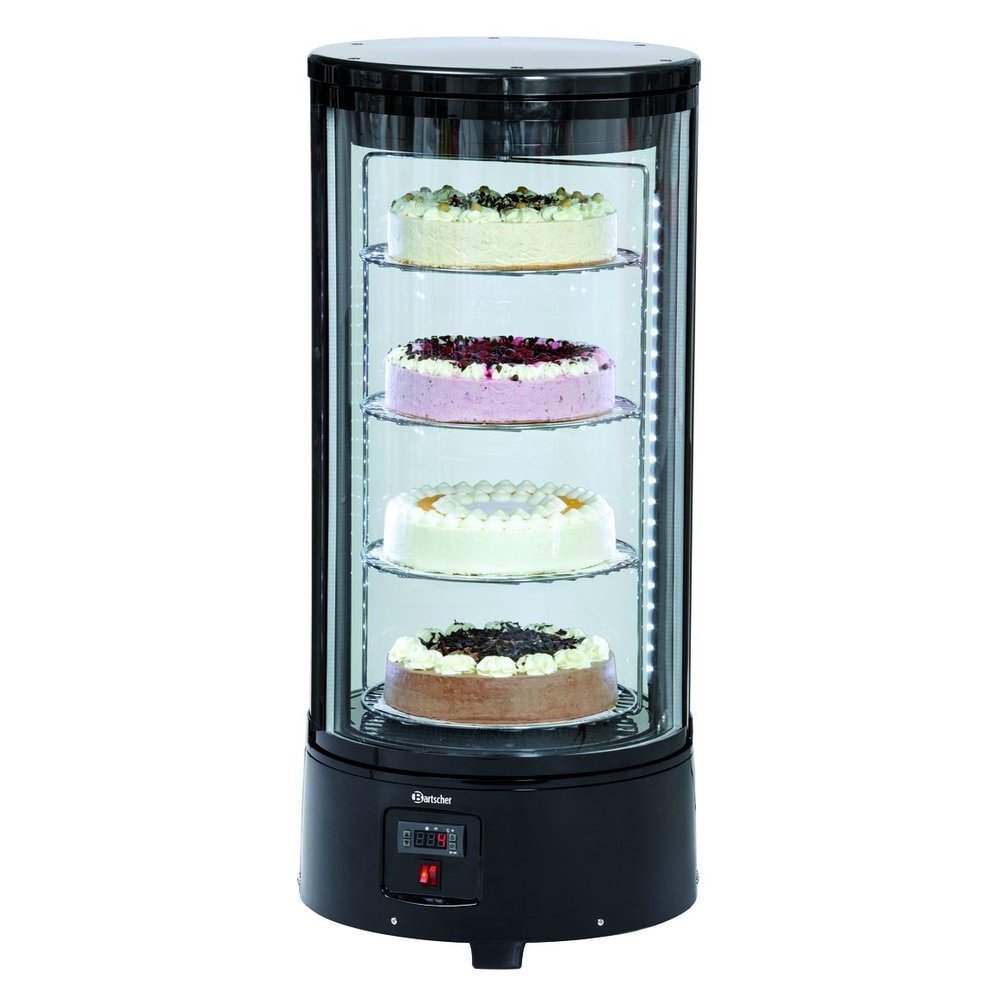 Bartscher Gebaksvitrine | 72l | Zwart | +2°c/+10°c | 4 Schappen (roterend) | ø450x983(h)mm