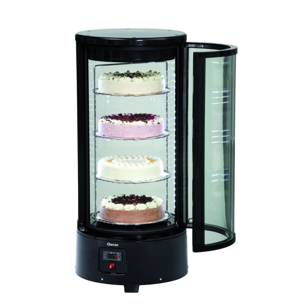 Bartscher Gebaksvitrine | 72l | Zwart | +2°c/+10°c | 4 Schappen (roterend) | ø450x983(h)mm