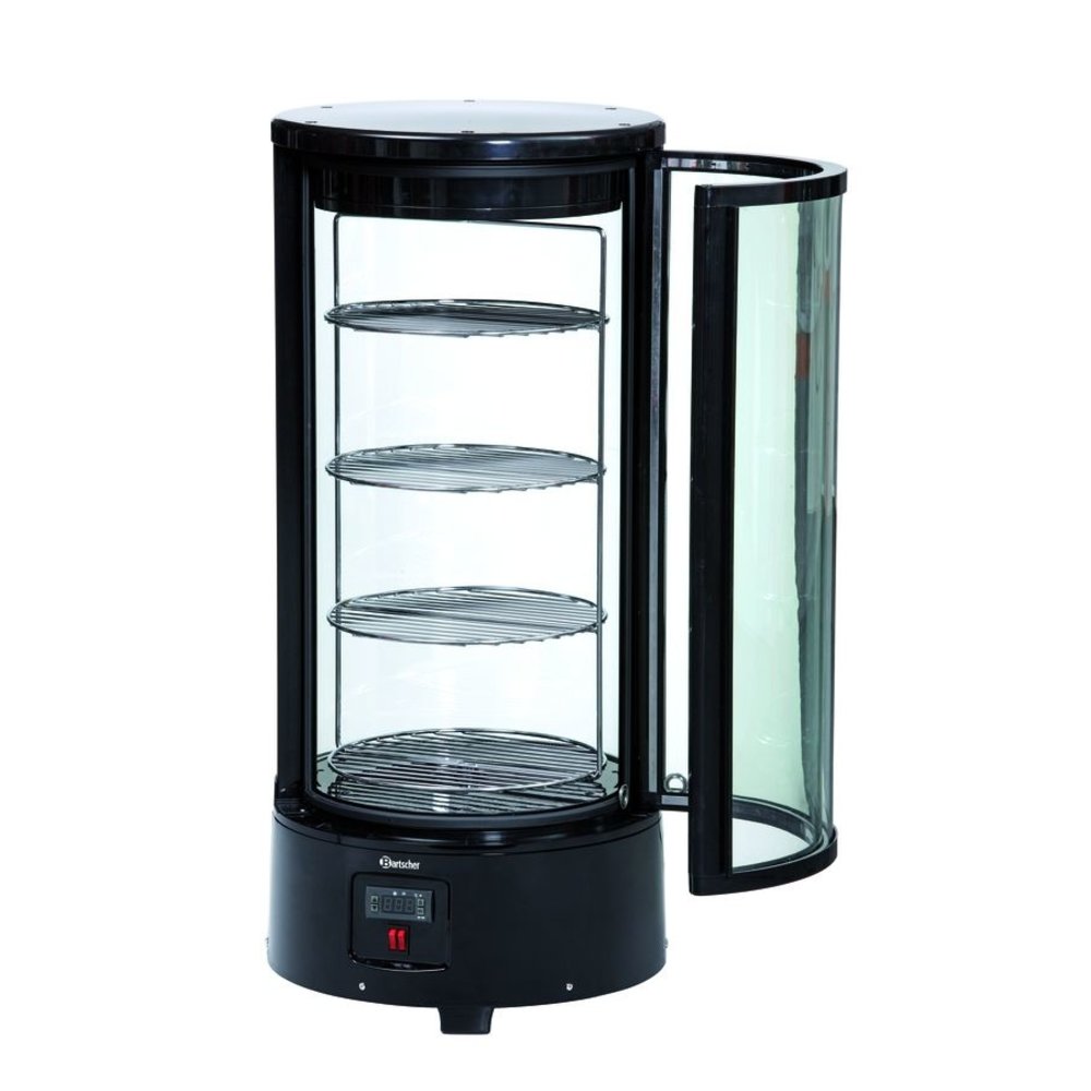Bartscher Gebaksvitrine | 72l | Zwart | +2°c/+10°c | 4 Schappen (roterend) | ø450x983(h)mm