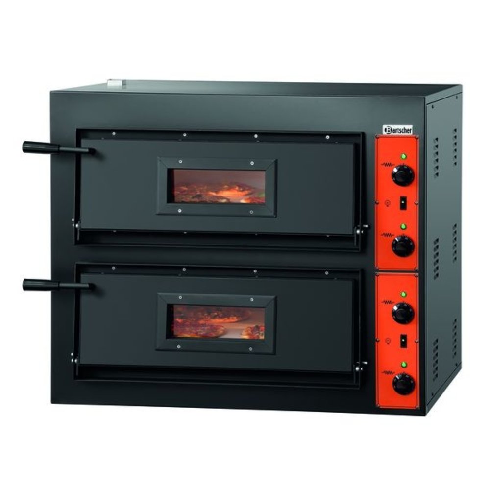 Bartscher Pizzaoven | Elektrisch | Ct200 | Zwart | 4+4 ø30cm | 8.4kw | 2 Kamers | Bodem Van Vuurvast Steen | 890x860x760(h)mm