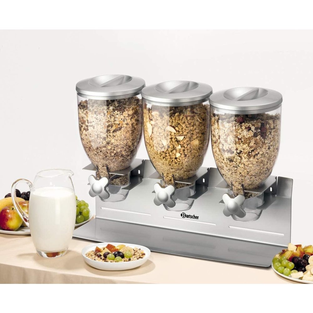 Bartscher Ontbijtgranendispenser 3-voudig 3x 3,5l | Geschikt Voor Wandmontage | 540x170x395(h)mm