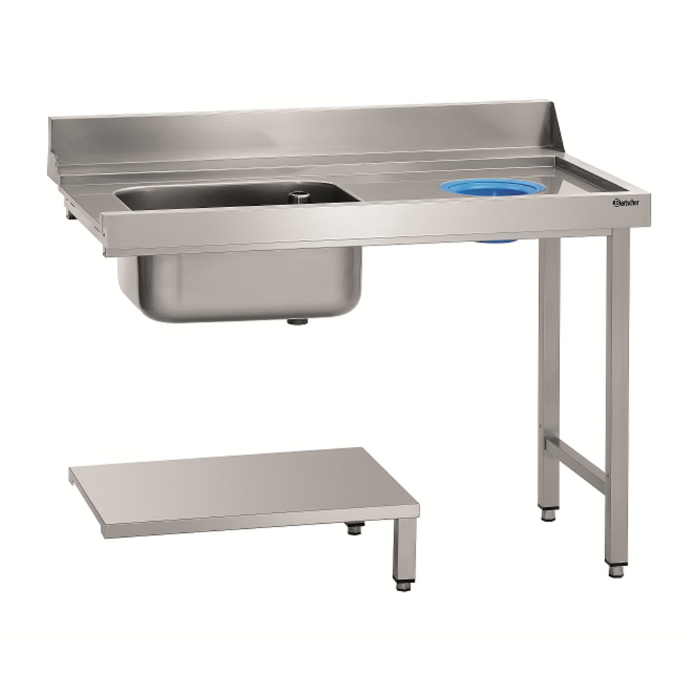 Bartscher Aanvoertafel Ds-r1 Bas | Spoelbank Links Met Bodemschap + Achteropstand | 1200x720x850(h)mm