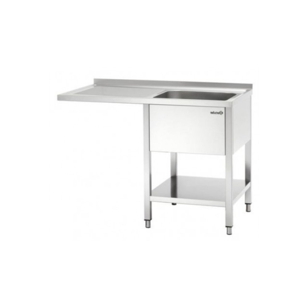 Bartscher Rvs Spoelwerktafel Met 1 Spoelbak Rechts en Bodemschap | Achteropstand en Ruimte Voor de Vaatwasser | 1200x700x850(h)mm