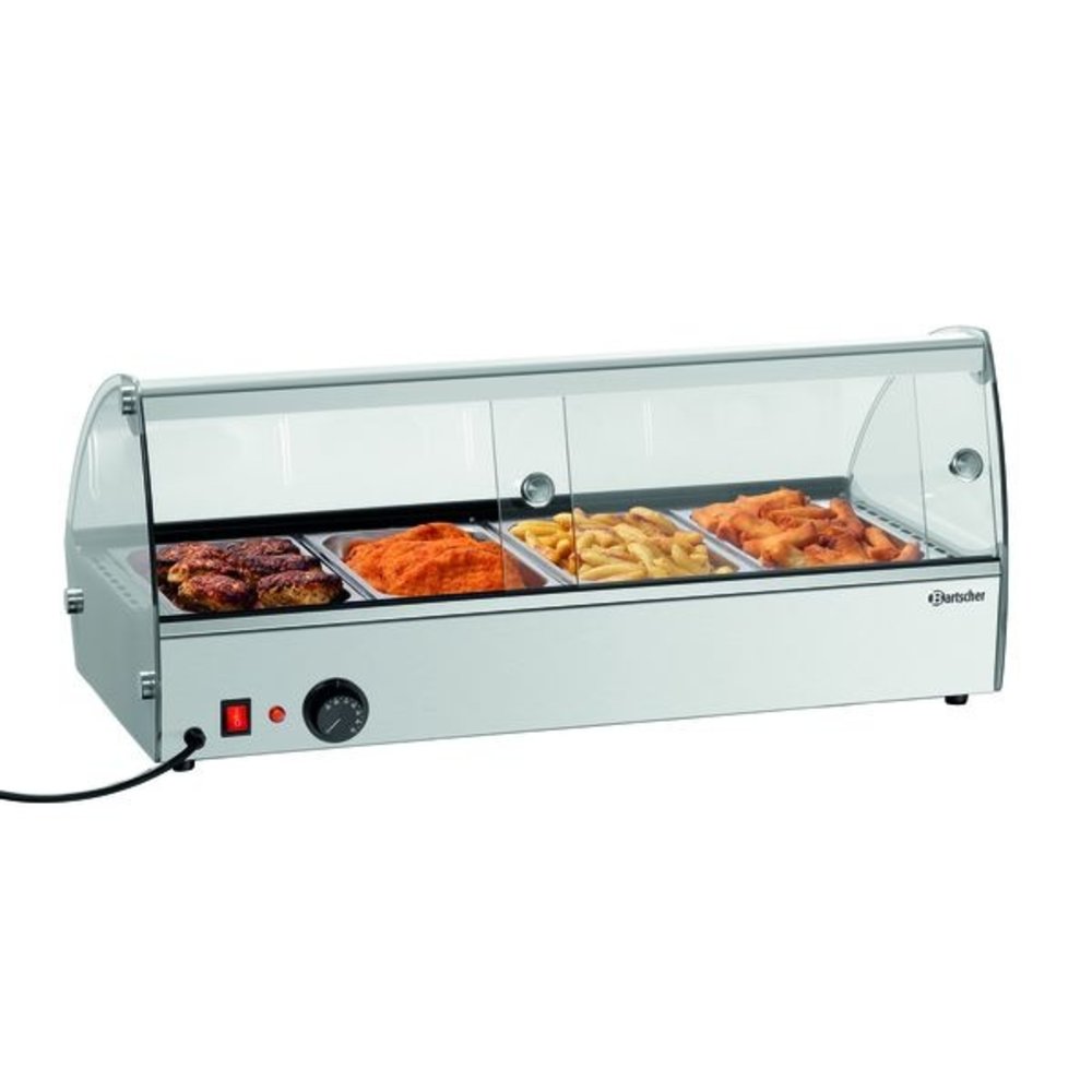 Bartscher Warmhoudvitrine | Rvs/glas | R4 46l | 4x 1/3 GN | 230v | Achter Schuifdeuren | 775x420x335(h)mm